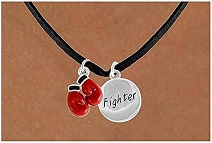 Boxing Gloves & Fighter Disc Suede Necklace