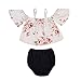 Kidsa 0-2T Baby Girls Summer Outfits Set Floral Off Shoulder Tank Tops + Black Short Pants,Black and White, 80(6-12 Months)