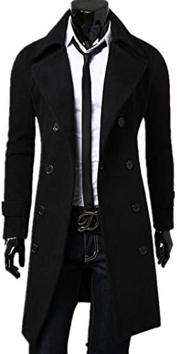 Kalanman Men's Winter Slim Double Breasted Overcoat Long Trench Coat Jacket
