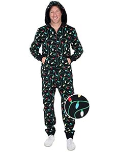 Tipsy Elves Black String of Christmas Lights Jumpsuit - Ugly Christmas Sweater Party Adult Onesie: Large