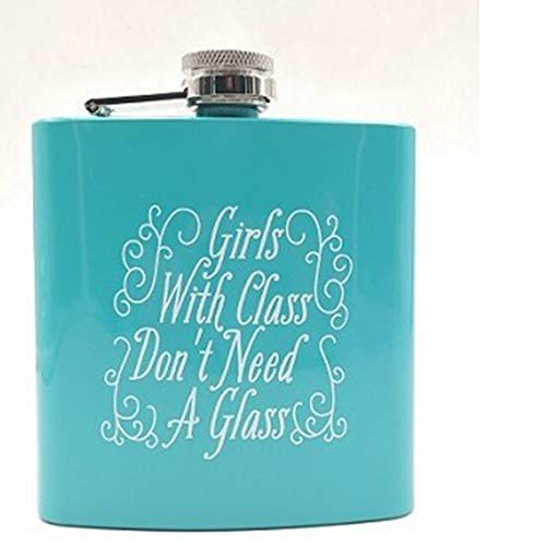 Liquor Flask Matte Funny Leakproof - Premium Stainless Steel Hip Flask 8oz (Blue 6oz girls with class)