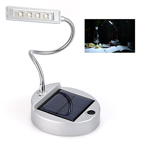 WONFAST Portable Flexible Gooseneck 4-LED Mini Rechargeable Solar Bulbs Lights Indoor Reading Book PC Lighting Table Lamp (White)