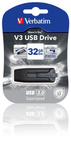 Verbatim 32GB Store 'n' Go V3 USB 3.0 Flash Drive, Black/Gray 49173