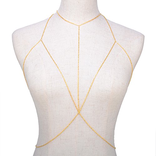 VITORIA'S GIFT Sexy Gold Tone Body Chain Tassel Crossover Adjustable Bikini Fashion Belly Chain Waist Chain Necklace(1 Pcs) (Cross-V-gold)