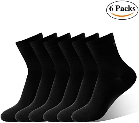 Men's Solid Crew Socks 6 Black Pack HelloFred (black, large)