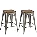 BTEXPERT Set of 4 24-Inch Industrial Stackable Tabouret Metal Vintage Antique Style Clear Brush Distressed Counter Bar Stool Modern Wood Top Seat