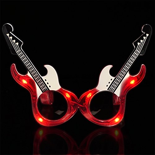 Очки-гитары. Очки-гитары. Очки-гитары. Гитара светящаяся игрушечная. Большие желтые очки.