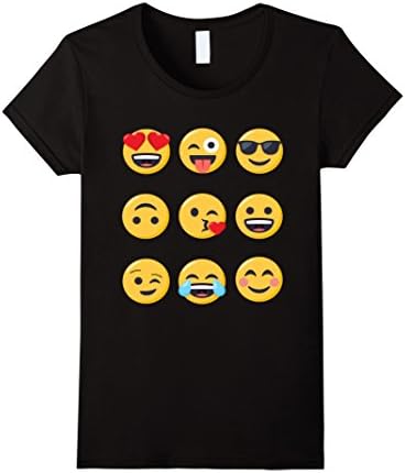 Womens Emoji T-shirt Smiley Face Emoticon Love Wink Laugh Cool Medium Black