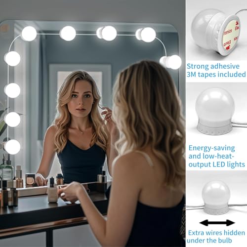 LED Vanity Mirror Lights, 14 Dimmable Bulbs - Hollywood Style | Adjustable Color Brightness, USB Powered, Self-Adhesive for Makeup Table Dressing Room