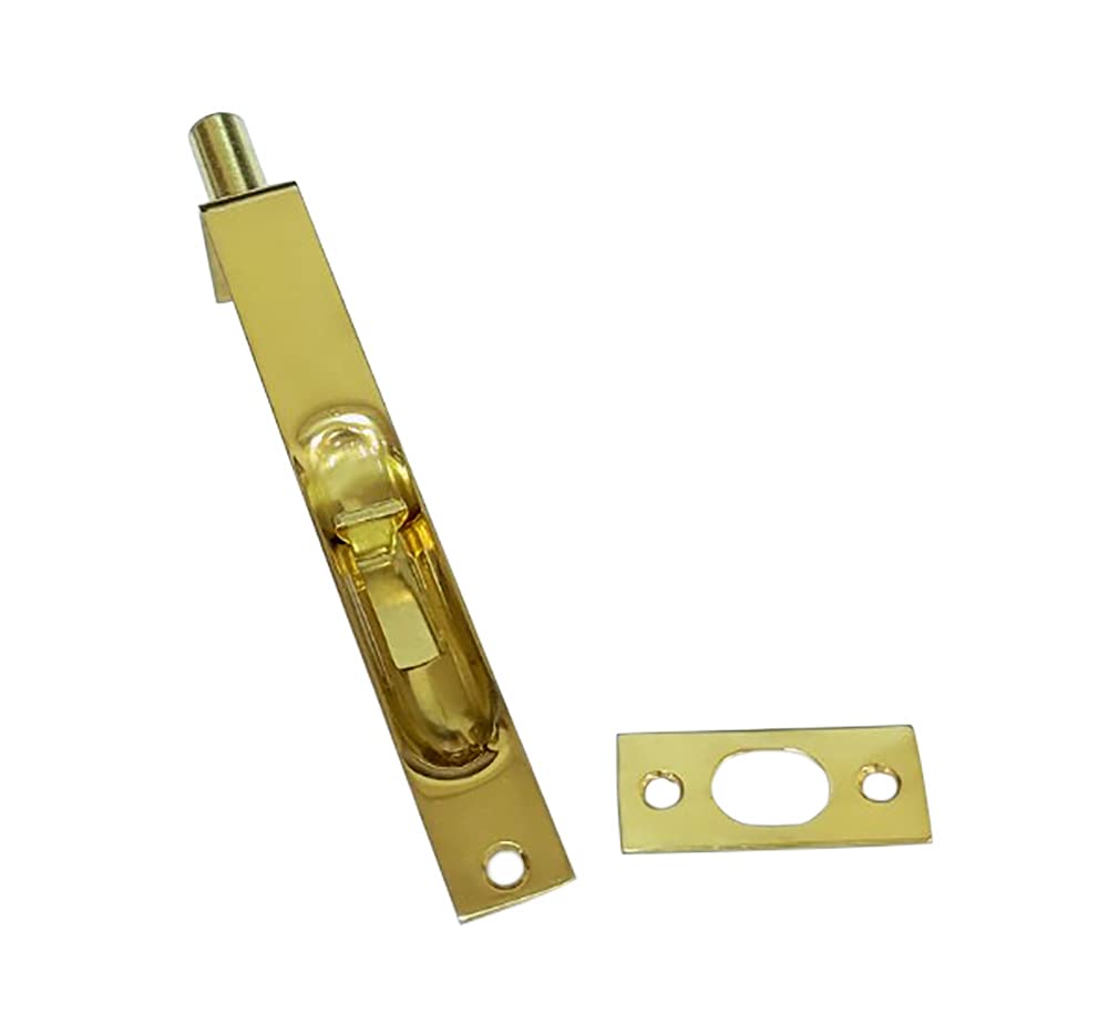 QCAA Solid Brass Flush Bolt, Square Shape, 6", Polished Brass, 1 Pack, Made in Taiwan