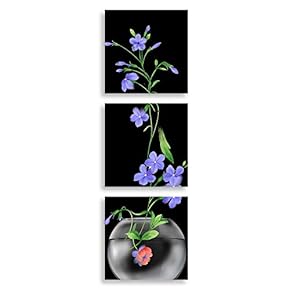 3 Panel Flower in Black Background Home Wall...