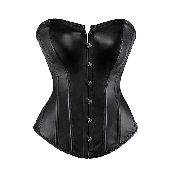 Grebrafan-Gothic-Classic-Faux-Leather-Boned-Corset-Bustier-US6-8-M-Black