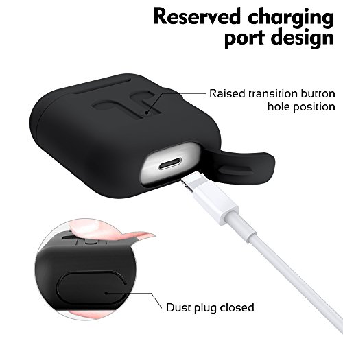AirPods Protective Case, 3 In 1 Silicone Headphones Accessories Cover Skin Dustproof for Apple Airpods Charging Case with Keychain and Sports/Anti-Lost Strap(Black)