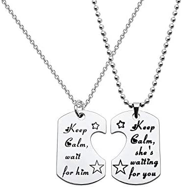 CHOORO Military Deployment Gift Military Couples Keychain Set Long Distance Relationship Gift Keep Clam Wait for Him (Keep Calm Sets Dog tag)