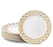 VINTAGE PLASTIC PARTY DISPOSABLE PLATES | 6 Inch Hard Round Wedding Dessert Plates | White with Gold Rim, 40 Pack | Elegant & Fancy Heavy Duty Party Supplies Plates for Holidays & Occasions
