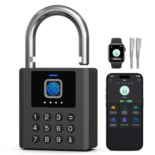 Smart Fingerprint Padlock with Code,Heavy Duty Combination Lock with Key,Bluetooth APP Control