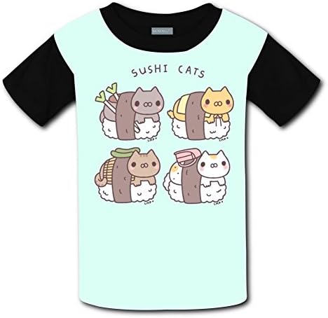 Crew Neck 100% Polyester Fiber Cute Short Sleeve Top T-Shirts For Boys Girls,Print Sushi Cats,Xl