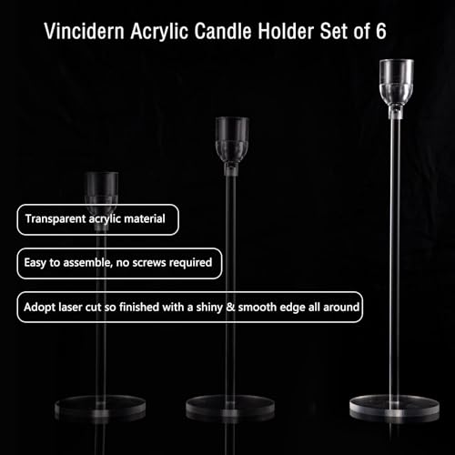 TERRIFI 6 Pcs Acrylic Candle Holders, Taper Candle Holder Set for Table Centerpieces, Decorative Candlestick Holders for Wedding Decor, Dining Room
