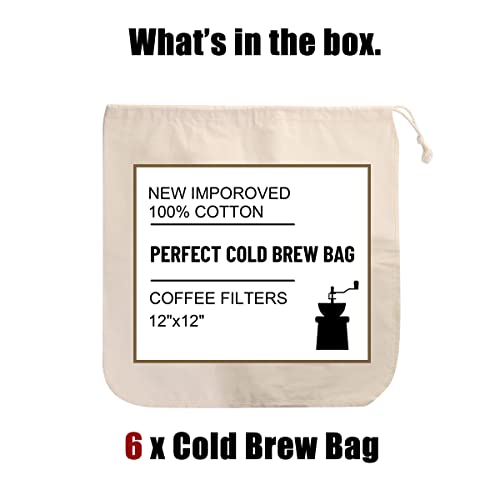 6 Pack 12" x 12" Reusable Cold Brew Bag, Coffee Filters bag for