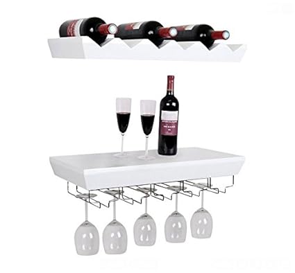 Welland White Wine Rack Floating Wall Shelf With Glass Holder