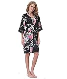 Sunnyhu Women's Kimono Robe, Peacock & Blossoms Design, Short