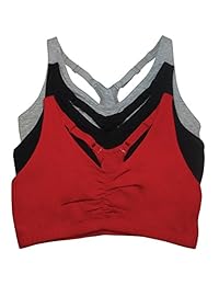 Fruit of the Loom Sujetador ajustable con espalda fruncida y espalda cruzada para mujer (paquete de 3)