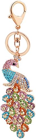 WongSinTong Majestic Peacock Sparkling Keychain Blingbling Crystal Rhinestone Keyring Handbag Charm Car Pendant (Colorful)