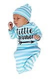 Newborn Baby Boys Girls Letters Print Sleep Gowns Striped Sleepsack Blanket size 0-12Months (Blue)