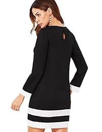 SheIn Mujeres Patchwork Puño a rayas Vestido corto de túnica corto Azul Grande