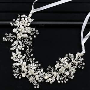 Bride Silver Pearl Flower Crown Hair Band Wedding Beach Party Princess Hair Clip