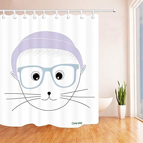 GAOFENFFR 3D Digital Printing Animals Art Shower Curtain Hand Painted Bear with Lovely Hat Mildew Resistant Fabric Decorations 180X180CM