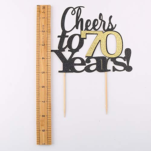 LVEUD Black Font Golden Numbers Cheers to 70 Years Happy Birthday Cake Topper -Wedding,Anniversary,Birthday Party Decorations (70th) - Thumbnail 3