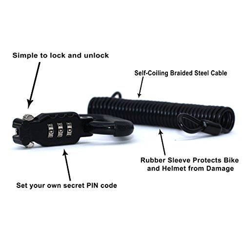 image for Auto Parts Prodigy Motorcycle Helmet Lock & Cable - Rubberized Sleek B