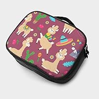 MINIKENS Llama Seamless Pattern Alpaca Baby and Cactus 3D Printed Travel Makeup Bag Waterproof Portable Cosmetic Cases Organizer Mini Makeup Cases Travel Cosmetic Bag Brush Bag for Women Girls Black