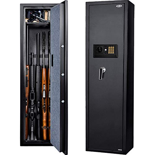 Moutec Electronic Rifle Safe, Quick Access 5-Gun Large Metal Rifle Gun Security Cabinet (with/Without Scope) with Pistol/Handgun Lock Box - Black