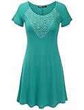 THANTH Women Round Neck Short Sleeve Pleated Lace Slim Mini Dress