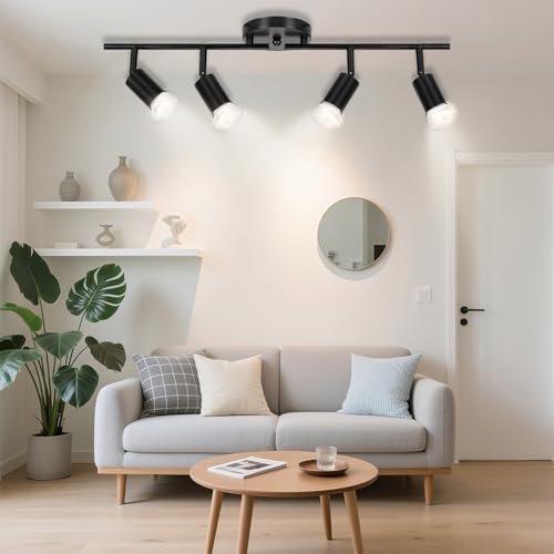 Lampara de techo Kit de iluminación de riel ajustable,iluminación de riel negro de 4 luces para techo,Compatible con E26/E27