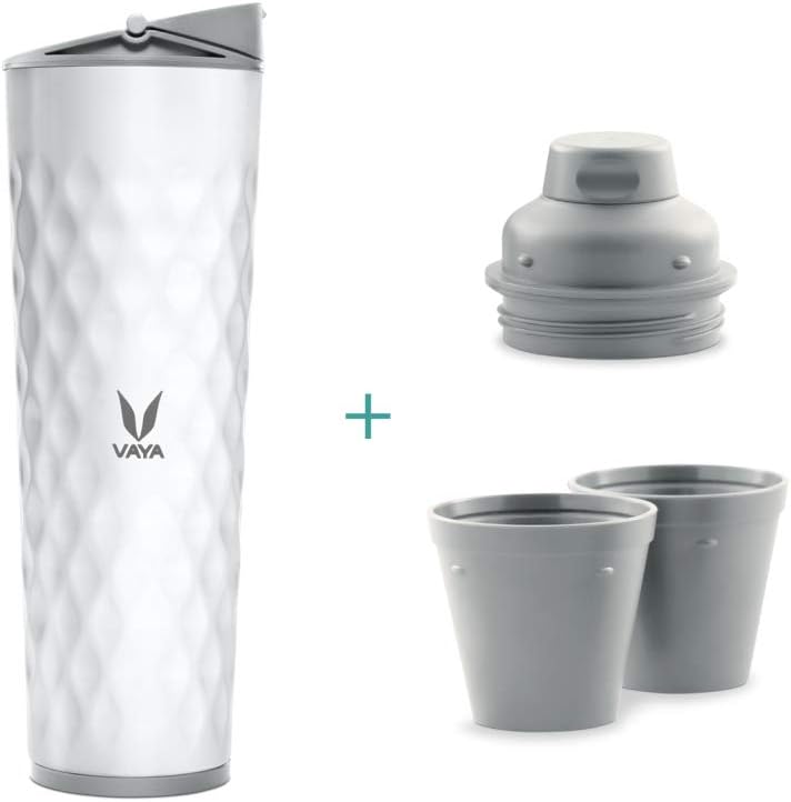 Vaya Drynk 600 ml, White, 3-in-1 Vacuum Insulated Stainless Steel Water Bottle (Tumbler+Sipper+Gulper) with 2 Cups - BPA Free, Eco-Friendly Hot and Cold Flask (Color : White)