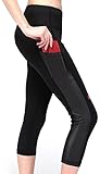 MYoga Women's XL Yoga Pants Workout Capri Leggings Running Tights w Side Pocket (XL, Black)