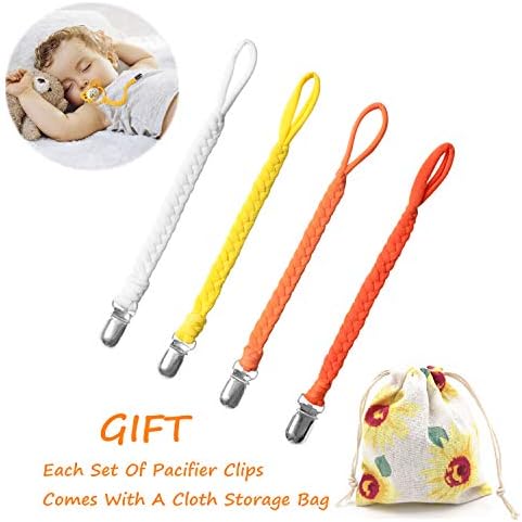 Pacifier Clips Set by MUKIN-Teething Ring Holders for Baby,Universal Flexible Holder Leash for Pacifiers, Teething Toy or Soothie.Baby Shower Gift Set.(Pack of 4)+Free Reusable Bag.
