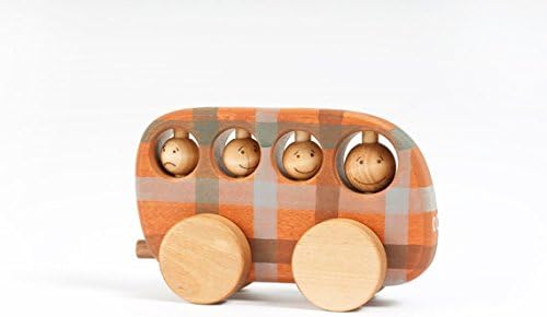 Push-A-Long Hand-Crafted Birch Wood Non-Toxic Bus Toy, Orange