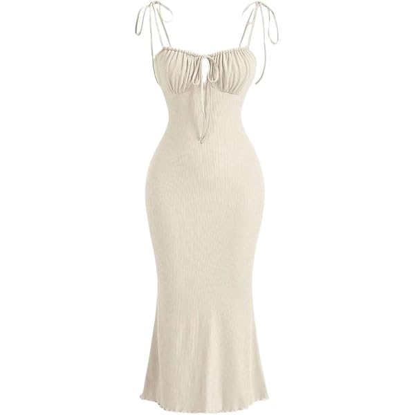 Amazon.com: Verdusa Women's Ruched Knot Front Tie Shoulder Sleeveless  Fishtail Bodycon Cami Dress Beige X-Small : Clothing, Shoes & Jewelry