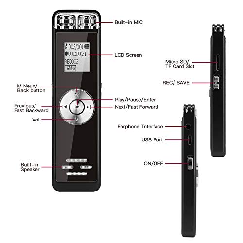 Voice Recorder, AKSDESY Digital Recorder Voice Activated Recorder-Easy Recording of Lectures and Meetings with Double Microphone/Noise Reduction Audio/Sound/Portable Mini Tape Dictaphone/ MP3/USB/8GB