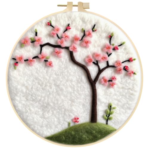 Zcargel DIY Wool Felt Painting Kit Wool Needle Felting Kit Needle Felt Set with Picture Frame Foam Pad Felt Cloth and Instructions Colorful Needle Felting Craft Set for Beginners Home Decoration