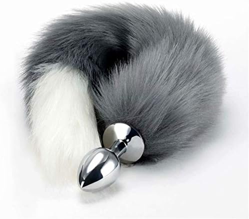 JYUHI Faux Fox Tail Plug for Adult Cosplay Costume Accessories-Grey&White(Medium)