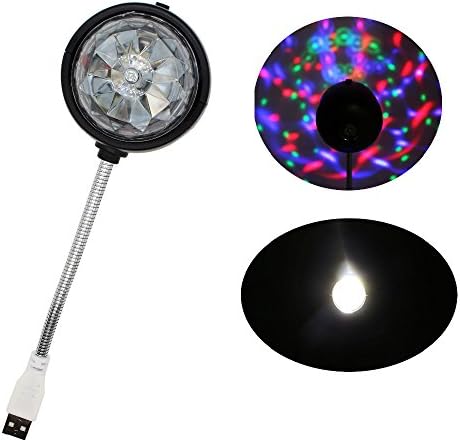 ZjRight Disco Ball Party Bulb Rotating 2 in 1 RGB Colored LED Stage Lighting with 3W Book Light USB Powered