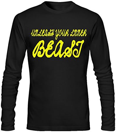 UNLEASH YOUR LNNER BEAST Design Men's Long Sleeve Casual Tee Shirt Black
