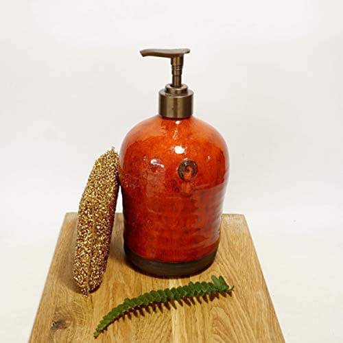 Handmade Ceramic soap dispenser, Orange Soap bottle