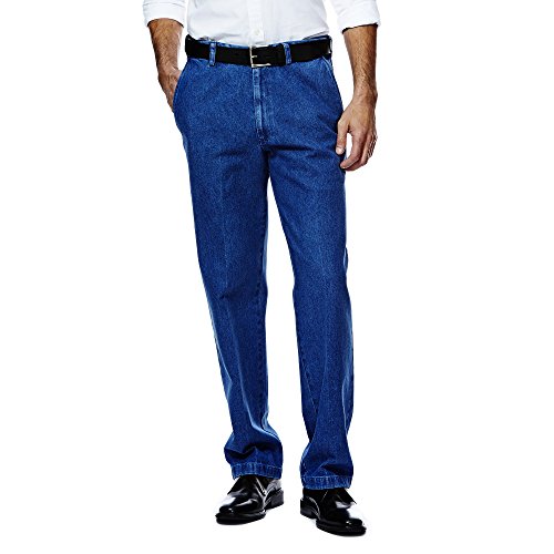 Haggar Mens Work to Weekend Flat Front Denim, Lt Stonewash, 34-28