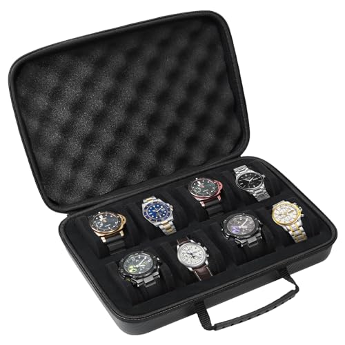 CAIOVSE Watch Travel Case, 8 Slots Watch Storage Box for Men, Hard Watch Organizer With Removable Shockproof Watch Pillows (8 Slots)